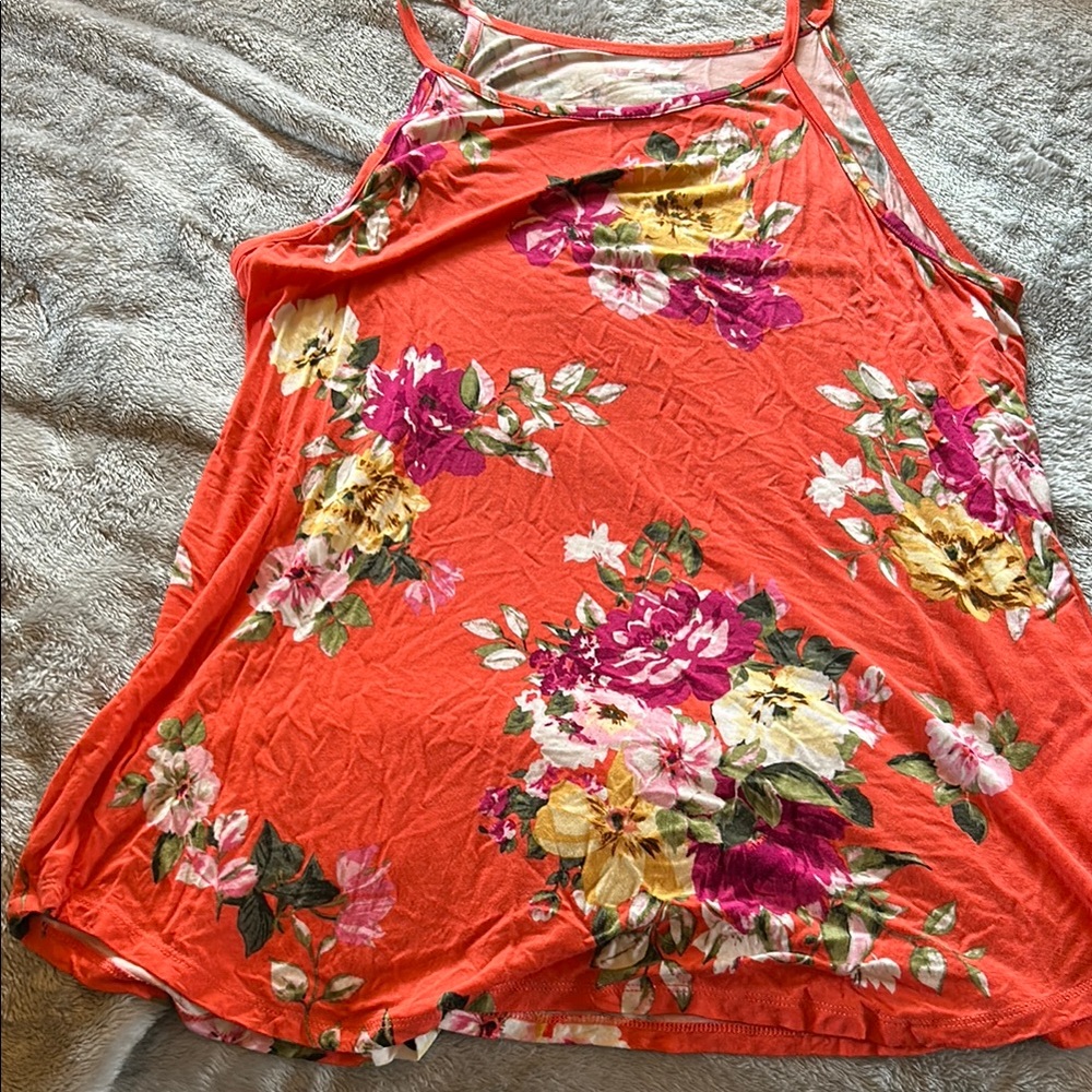Floral Women's Top - Orange and Pink